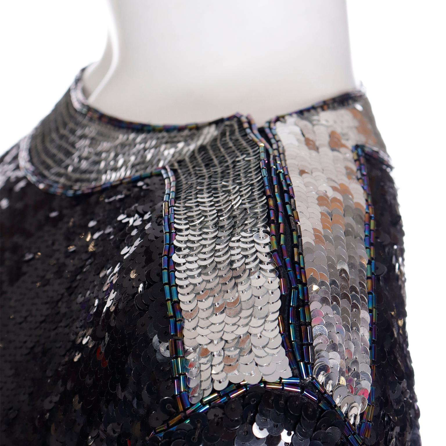 1970s Yves Saint Laurent Vintage Black & Silver Beaded Top W Beads & Sequins For Sale 2