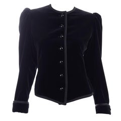 1970s Yves Saint Laurent Vintage Black Velvet Russian Jacket w Braid Trim