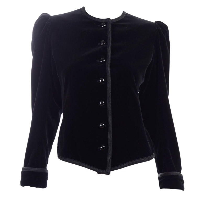 1970s Yves Saint Laurent Vintage Black Velvet Russian Jacket w Braid ...