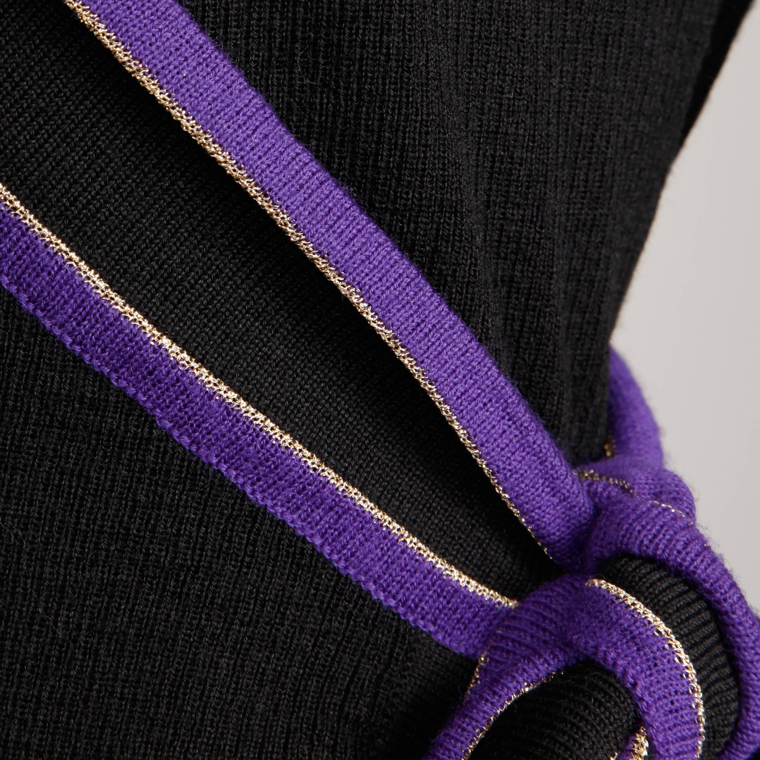 Women's 1970s Yves Saint Laurent Vintage Purple Black Gold Knit Wrap Sweater Top/ Shirt For Sale