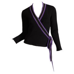 1970s Yves Saint Laurent Vintage Purple Black Gold Knit Wrap Sweater Top/ Shirt