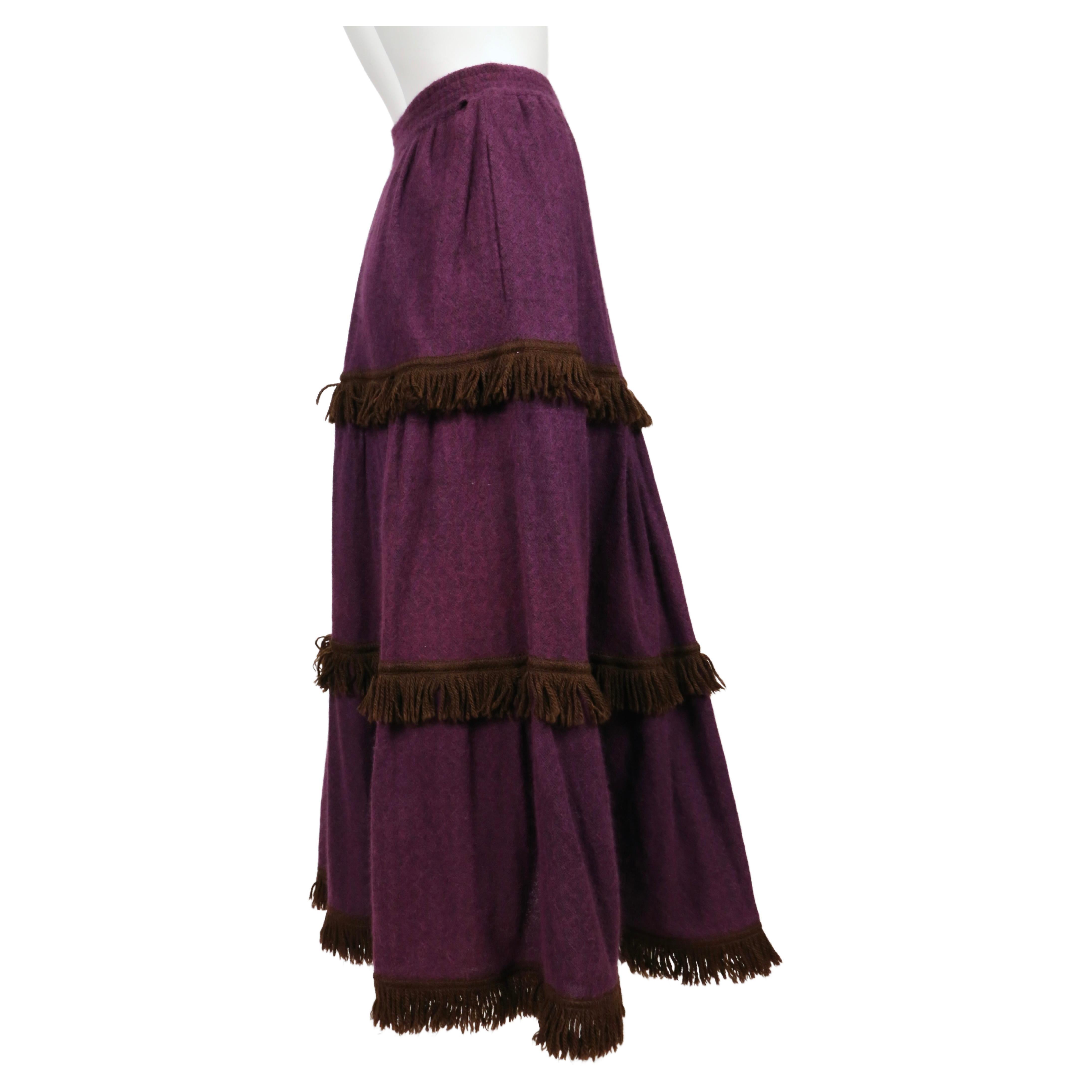 Women's or Men's 1970's YVES SAINT LAURENT wool maxi skirt with fringed trim For Sale