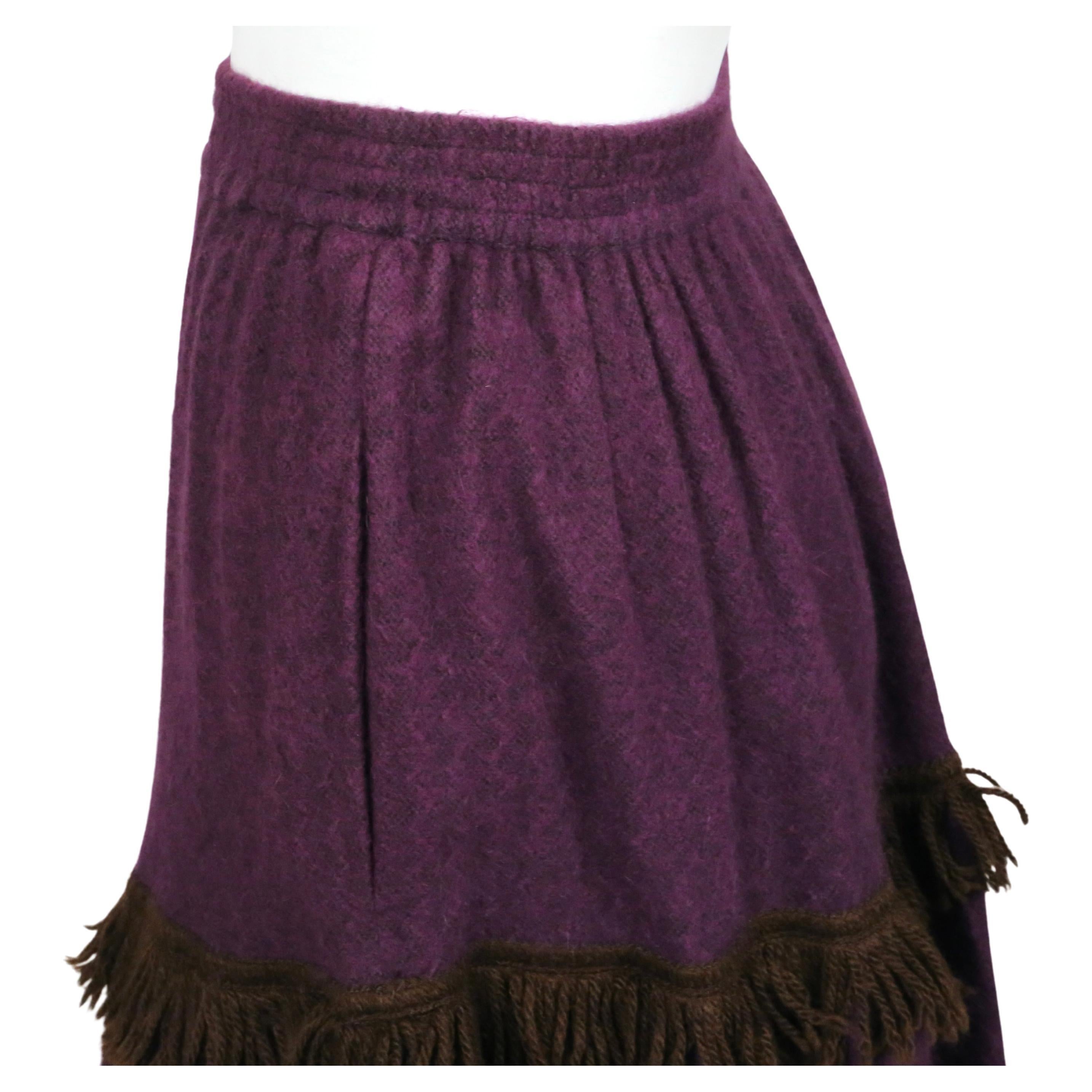 1970's YVES SAINT LAURENT wool maxi skirt with fringed trim For Sale 1
