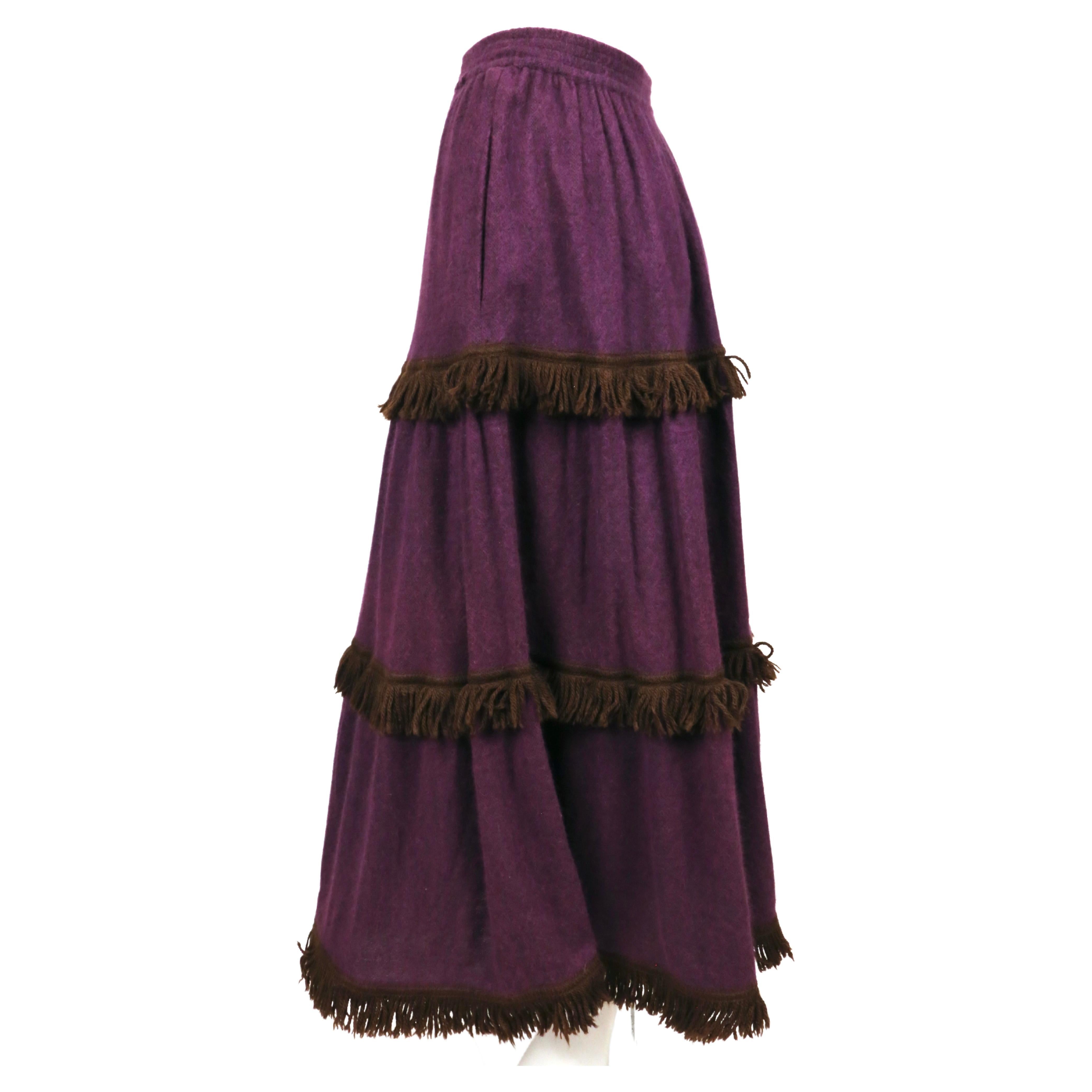 1970's YVES SAINT LAURENT wool maxi skirt with fringed trim For Sale 2