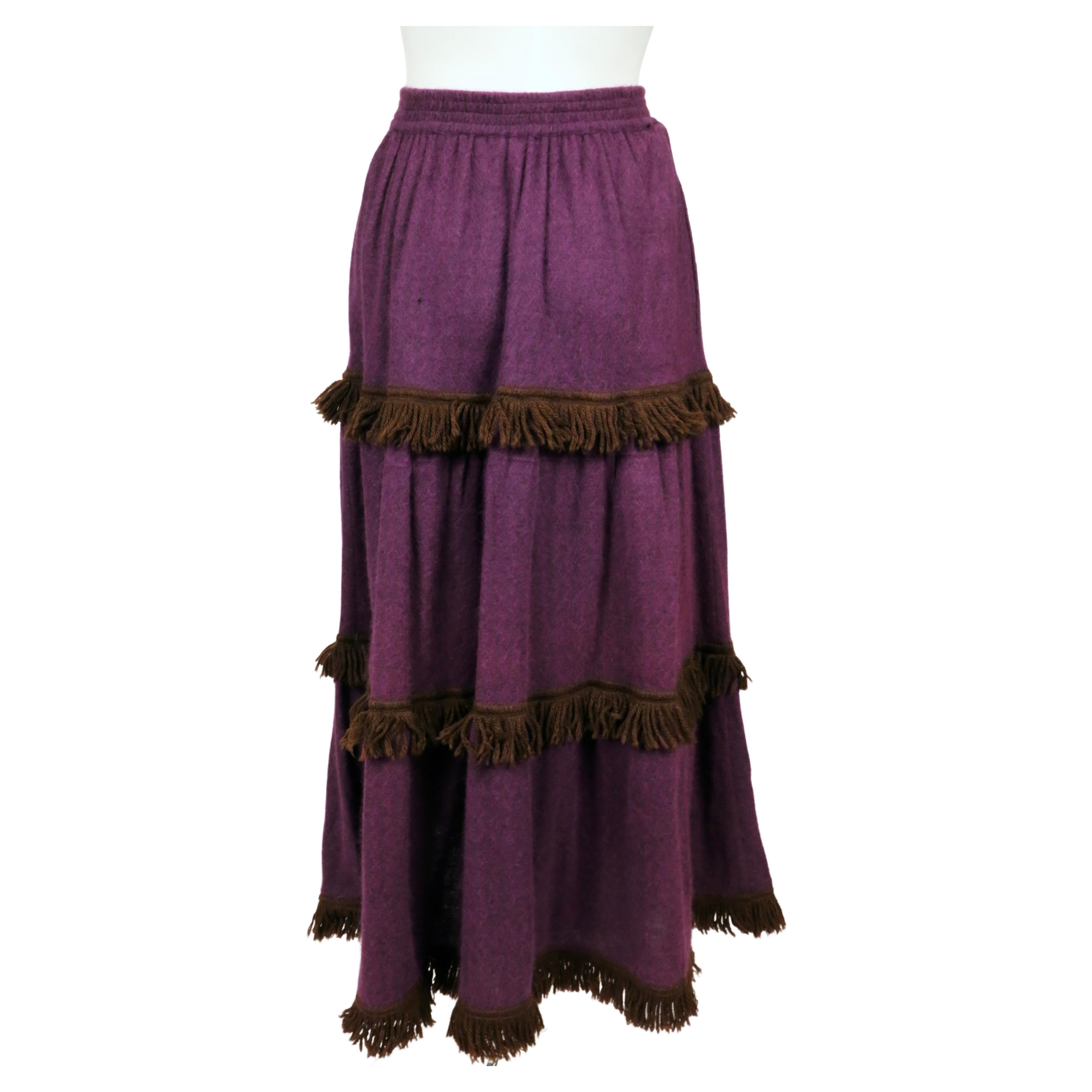 1970's YVES SAINT LAURENT wool maxi skirt with fringed trim For Sale 3