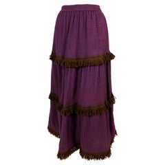 1970's YVES SAINT LAURENT wool maxi skirt with fringed trim
