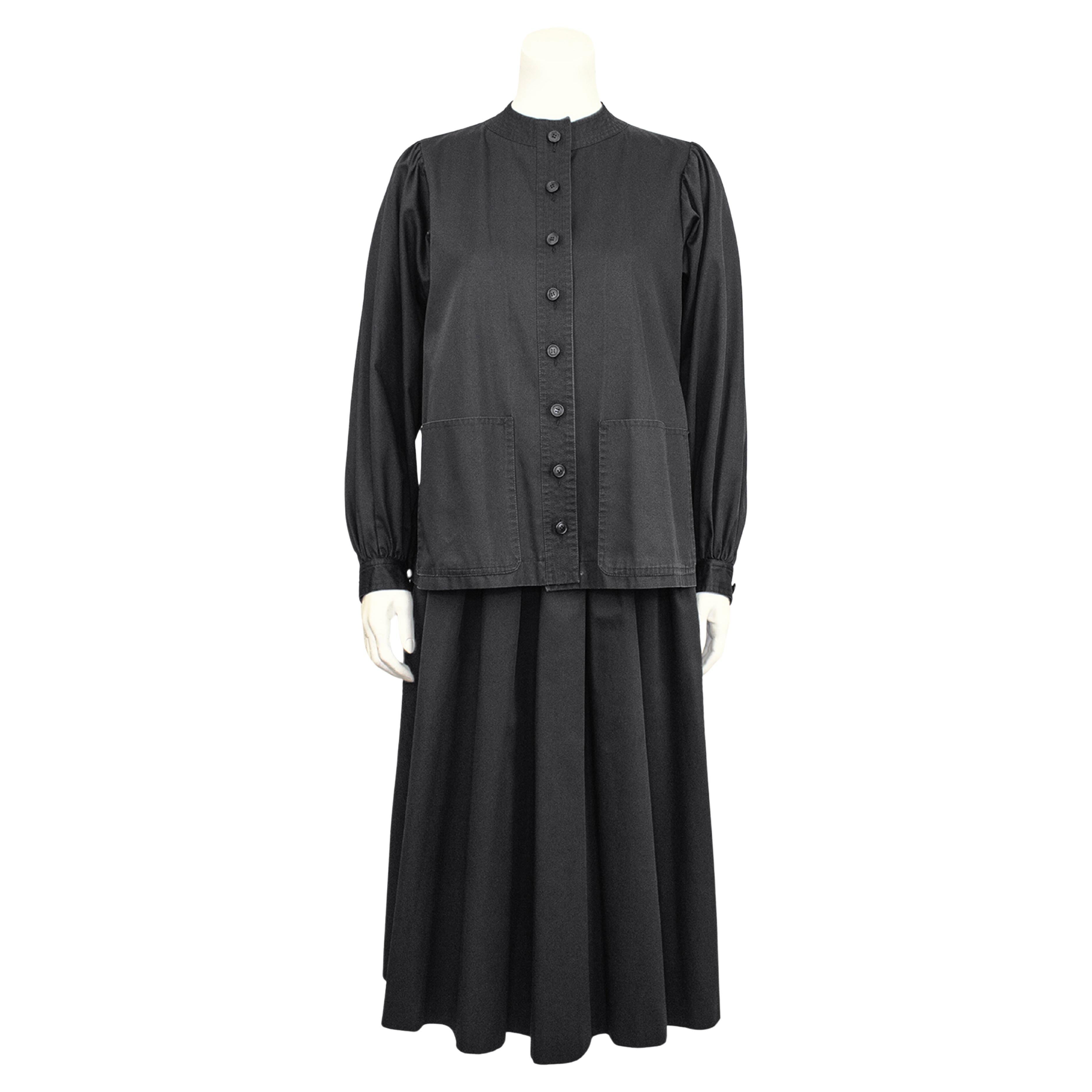1970's Yves Saint Laurent/YSL Black Cotton Jacket and Skirt Ensemble For Sale
