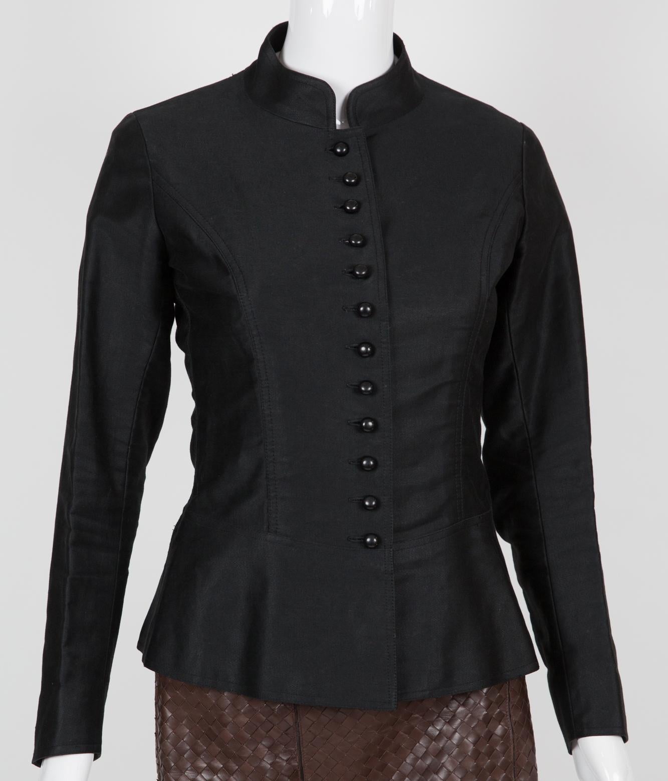 1970s Spring Collection Yves Saint Laurent YSL Black Cotton Jacket In Good Condition In Paris, FR
