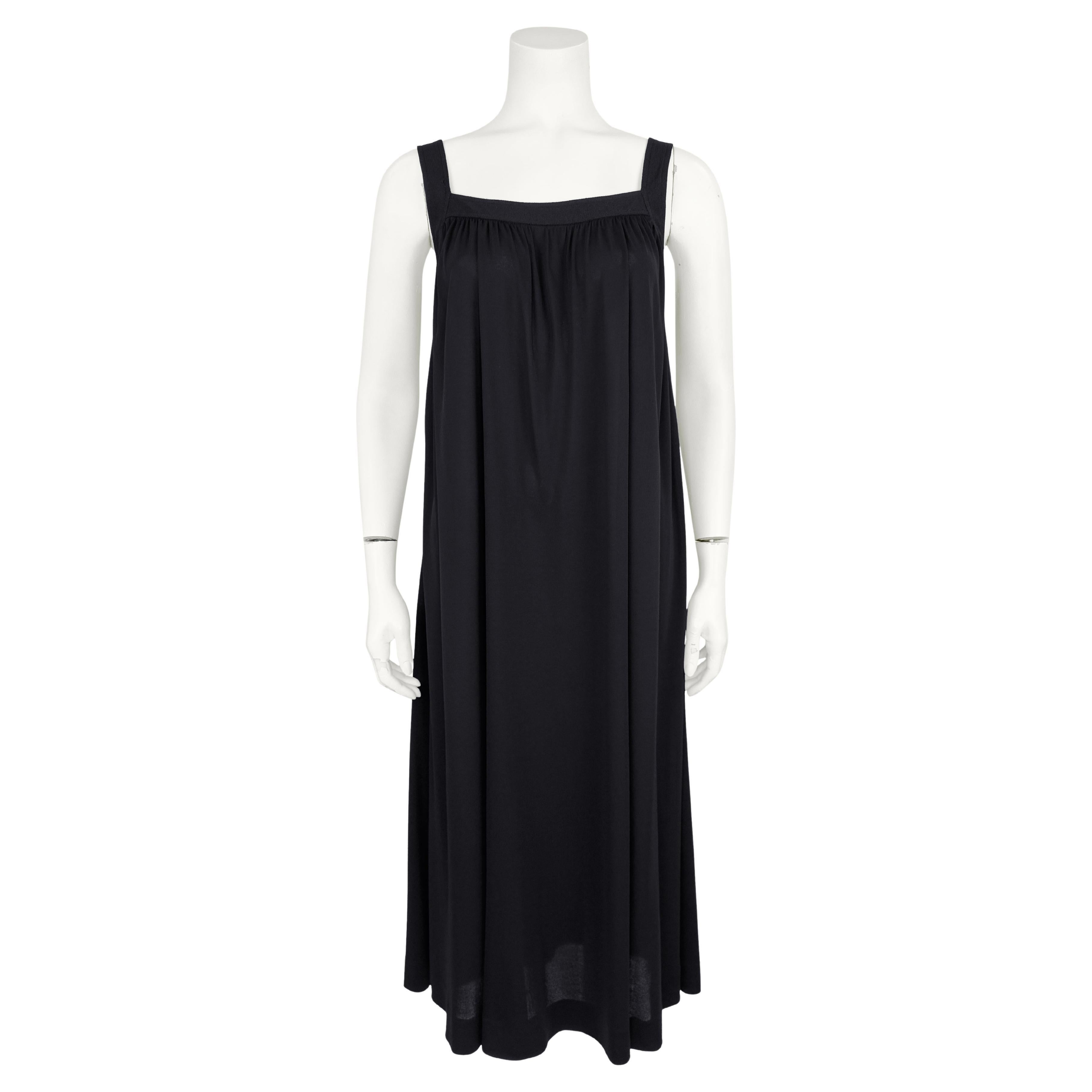 1970s Yves Saint Laurent/YSL Black Square Neck Maxi Dress For Sale