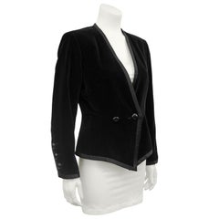 veste en velours noir Yves Saint Laurent/YSL des années 1970