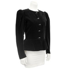 1970s Yves Saint Laurent/YSL Black Velvet Peplum Jacket