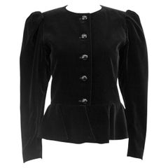 1970s Yves Saint Laurent/YSL Black Velvet Peplum Jacket 