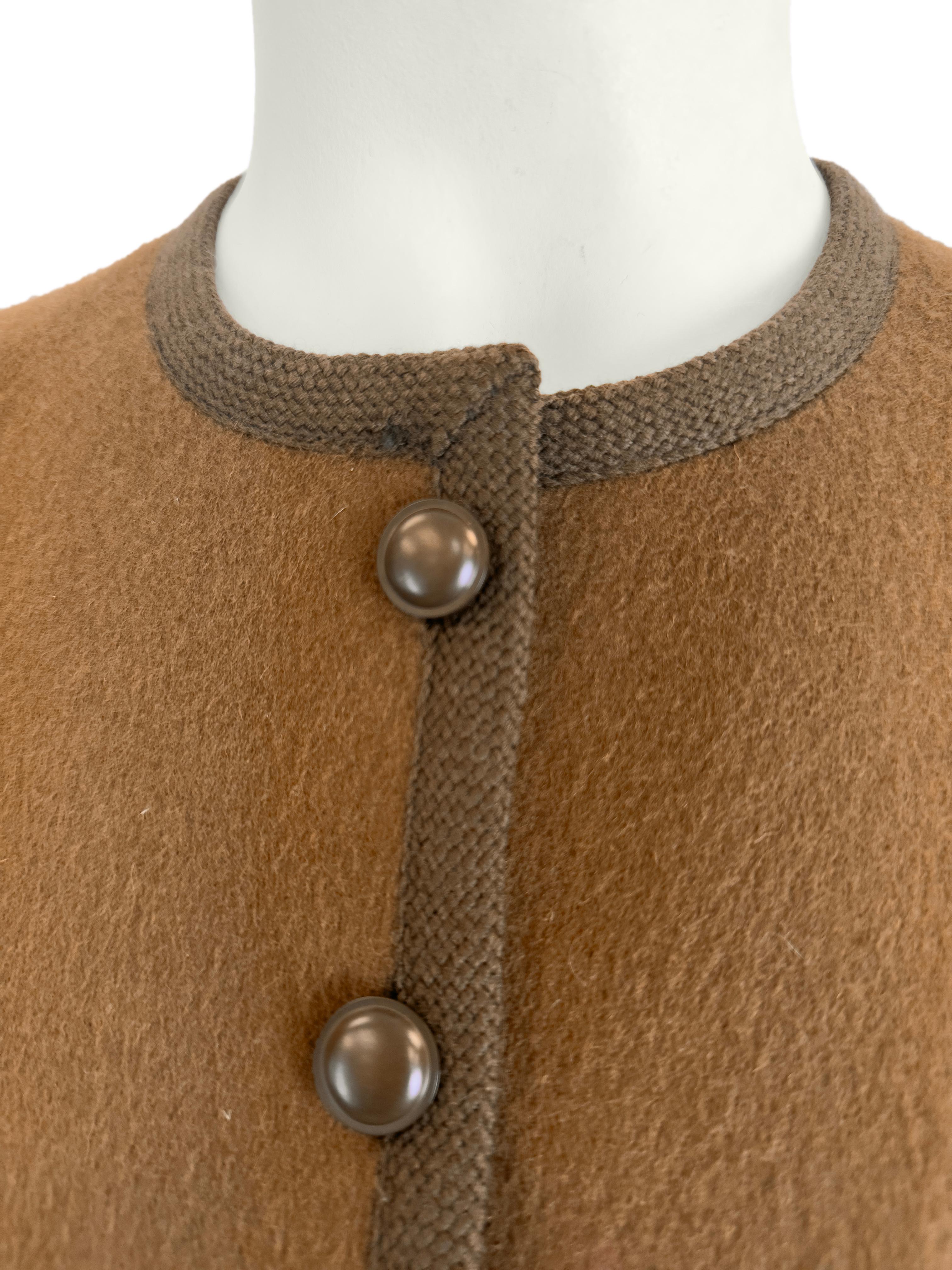 da uomo o donna Giacca stile contadino in lana marrone di Yves Saint Laurent YSL degli anni '70 con rifiniture in tessuto in vendita