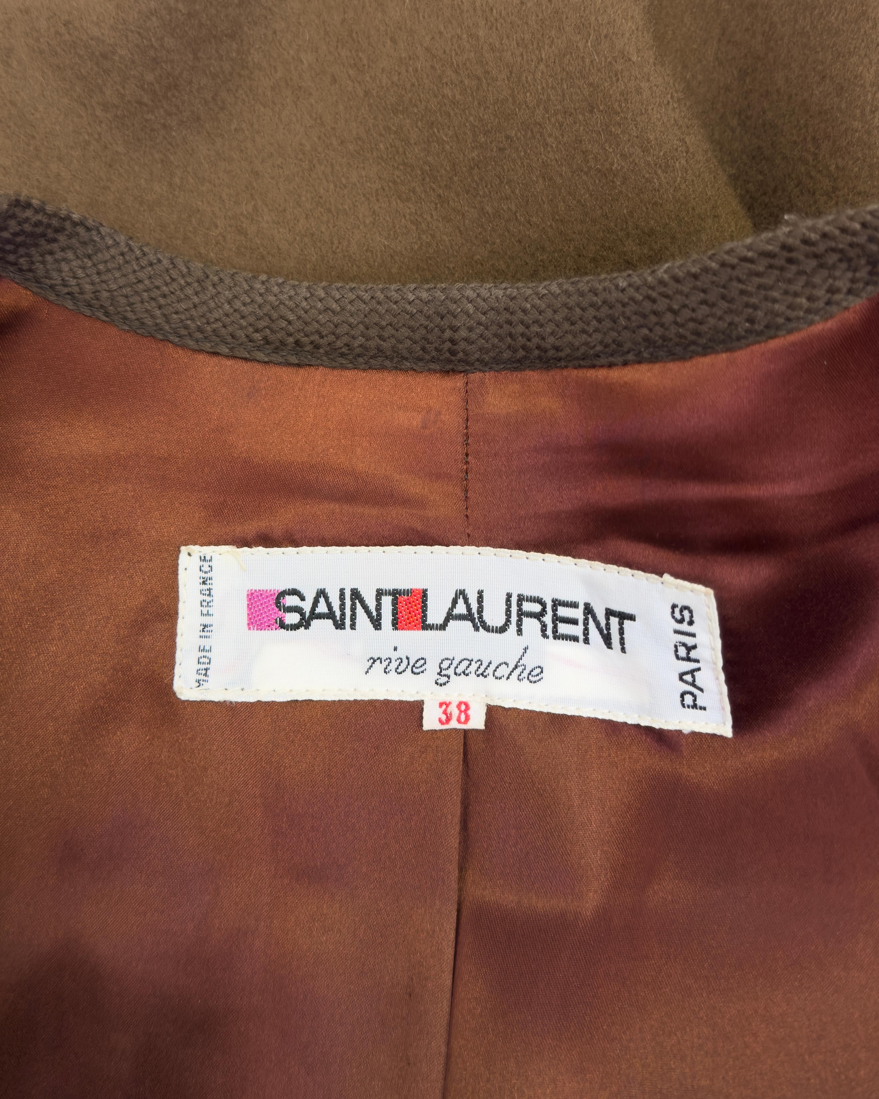 Giacca stile contadino in lana marrone di Yves Saint Laurent YSL degli anni '70 con rifiniture in tessuto in vendita 2