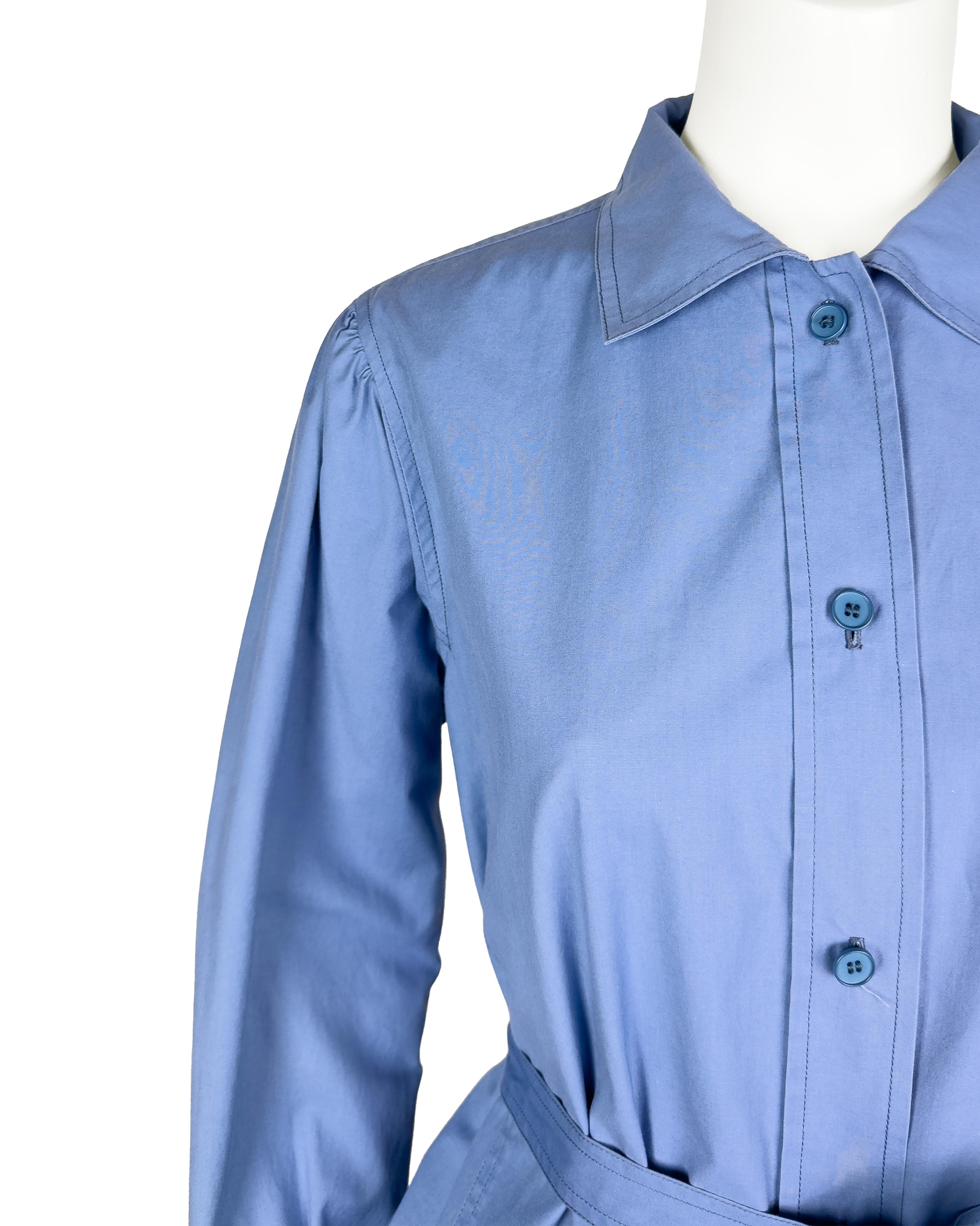 1970s Yves Saint Laurent/YSL Cornflower Blue Cotton Safari Suit en venta 2