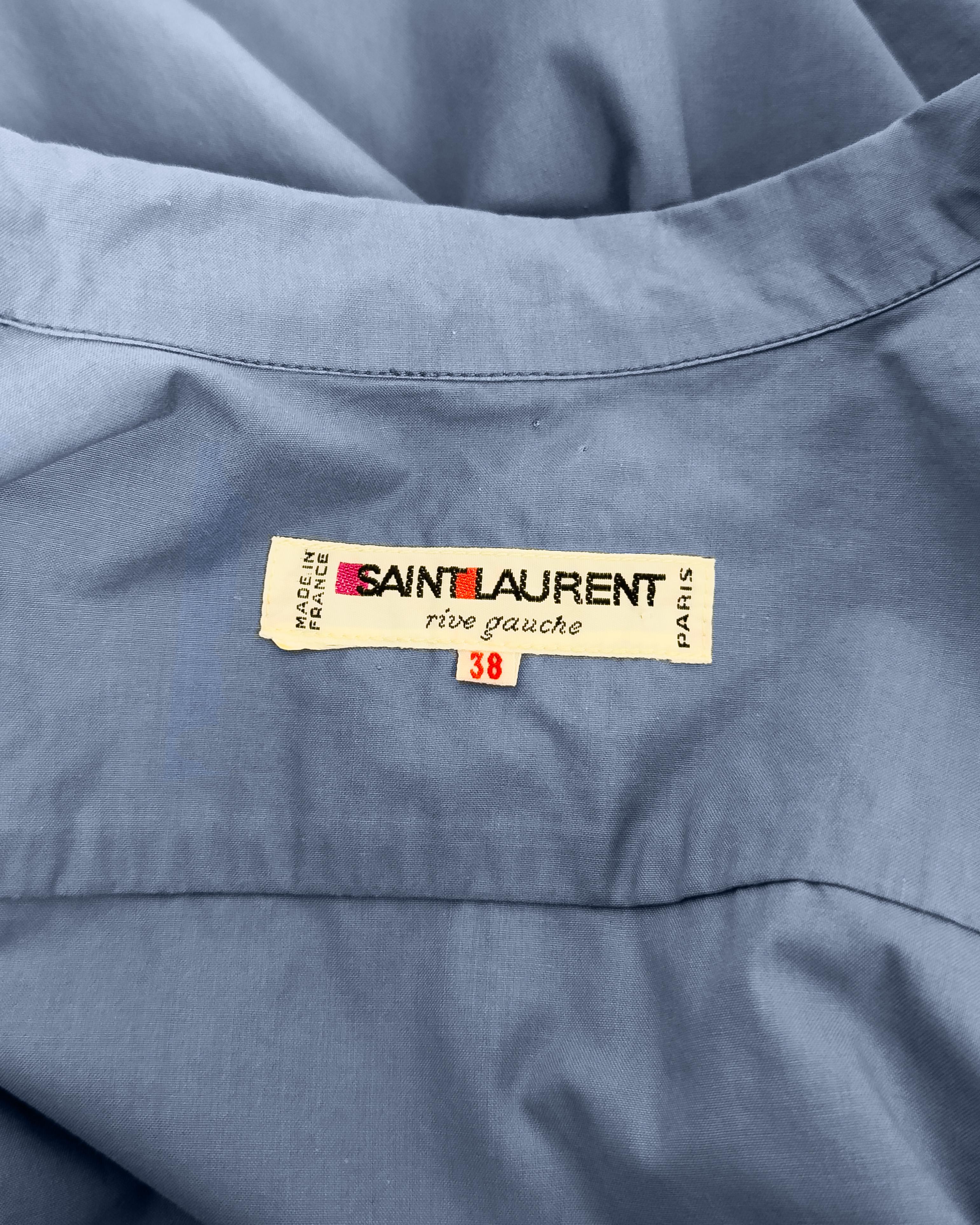 1970s Yves Saint Laurent/YSL Cornflower Blue Cotton Safari Suit en venta 3