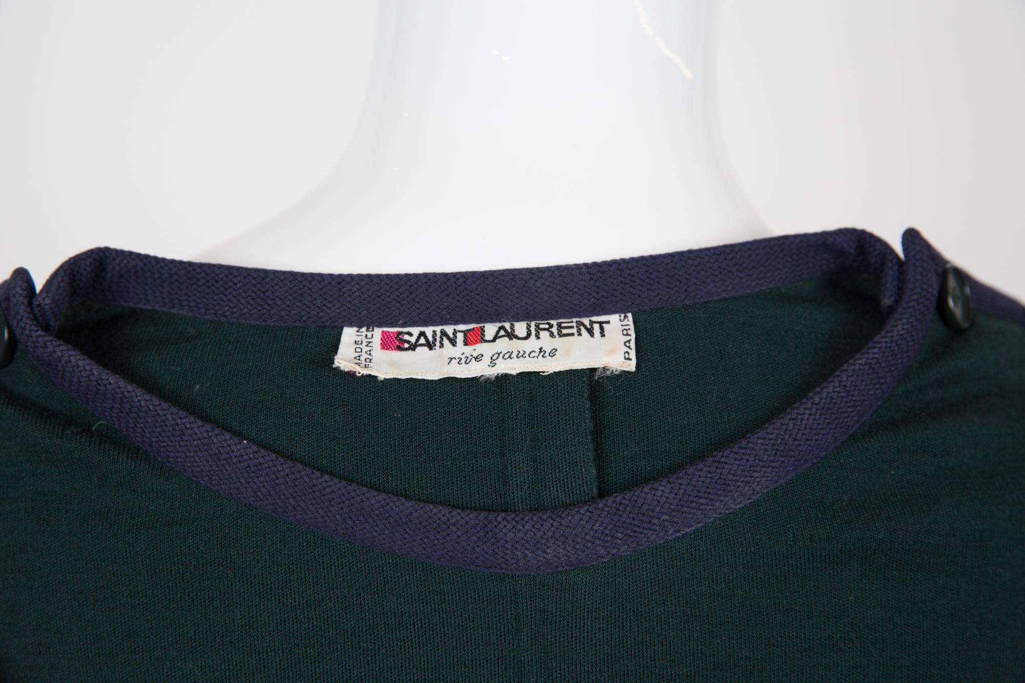 1970s Yves Saint Laurent YSL Green Wool Dress For Sale 1
