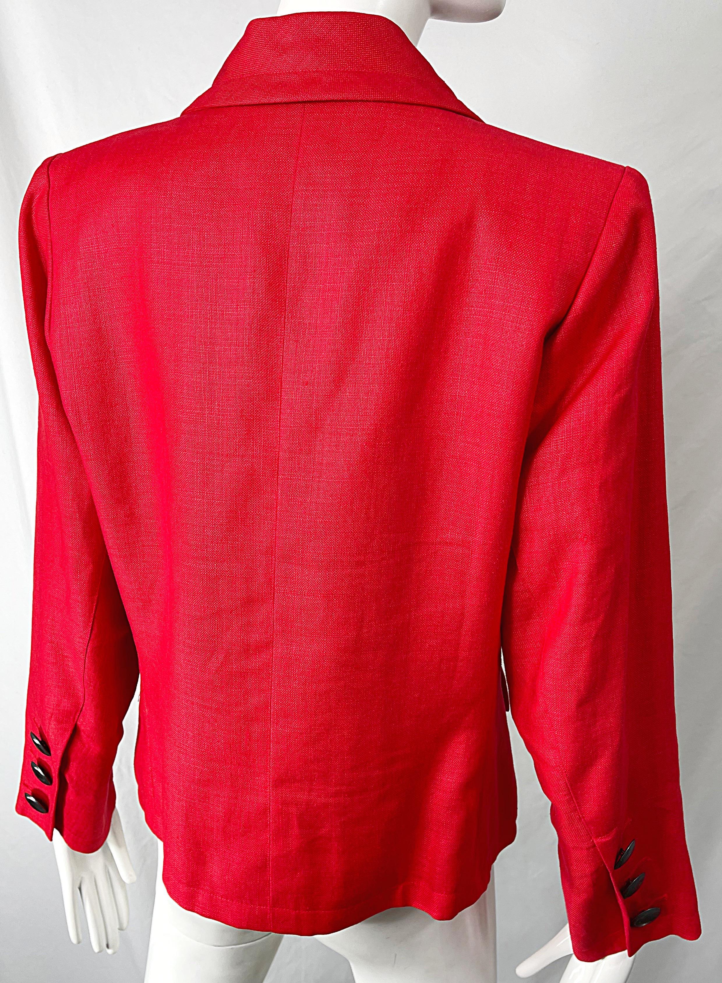 1990s Yves Saint Laurent YSL Lipstick Red Linen Vintage 90s Blazer Jacket For Sale 4