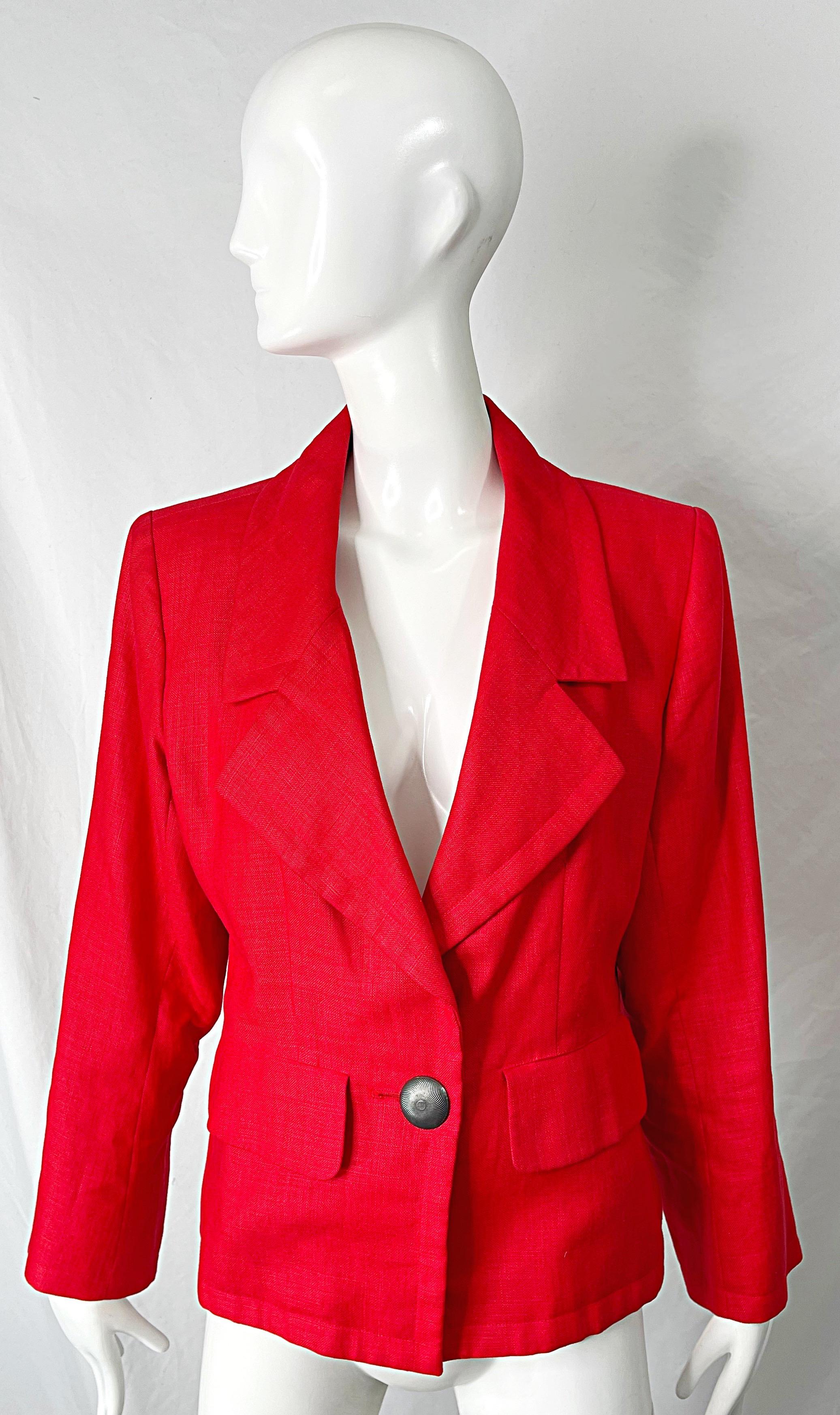 1990s Yves Saint Laurent YSL Lipstick Red Linen Vintage 90s Blazer Jacket 6