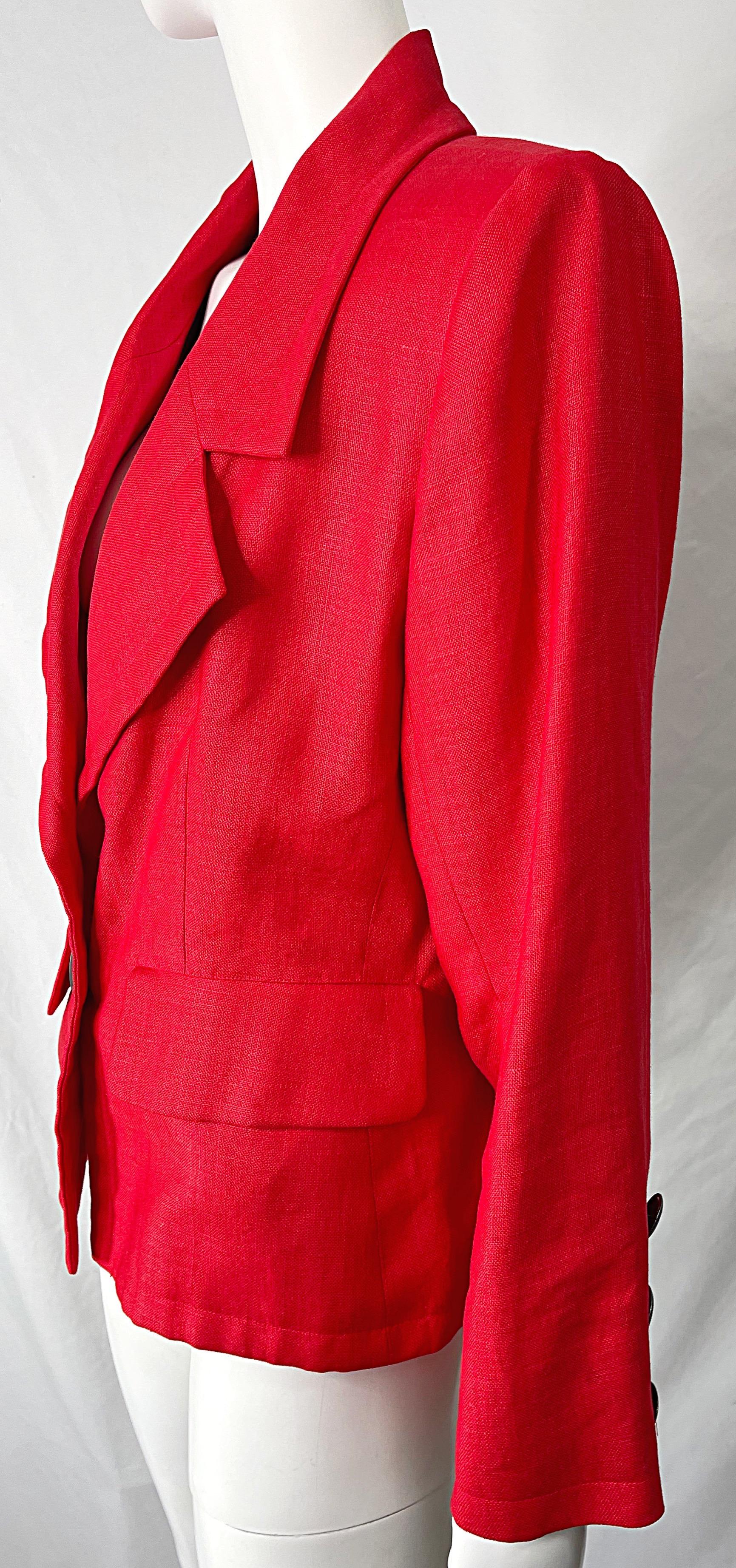 1990s Yves Saint Laurent YSL Lipstick Red Linen Vintage 90s Blazer Jacket 1