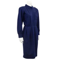 1970s Yves Saint Laurent/YSL Navy Wool Day Dress