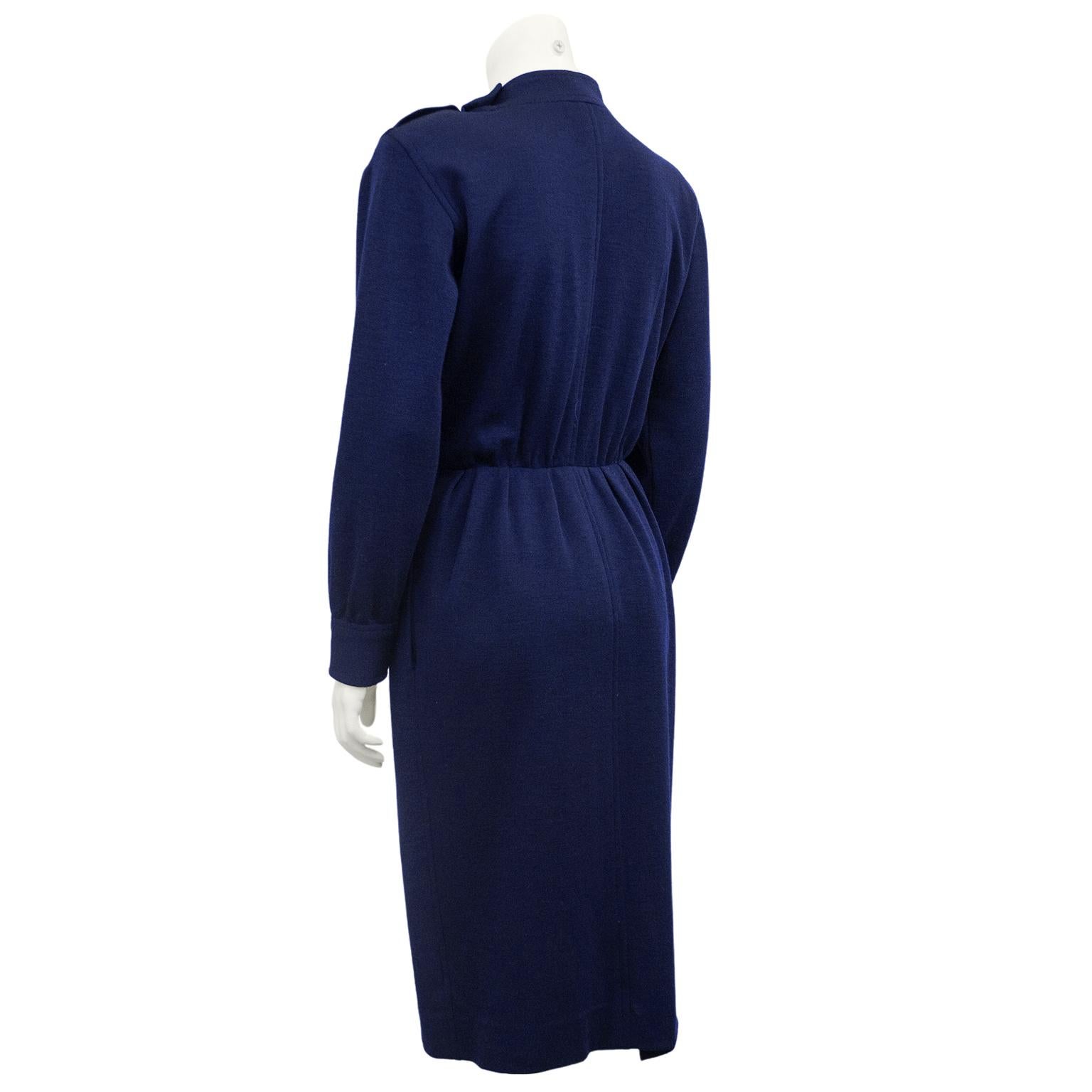 1970s Yves Saint Laurent/YSL Navy Wool Day Dress  In Good Condition For Sale In Toronto, Ontario