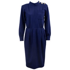 Vintage 1970s Yves Saint Laurent/YSL Navy Wool Day Dress
