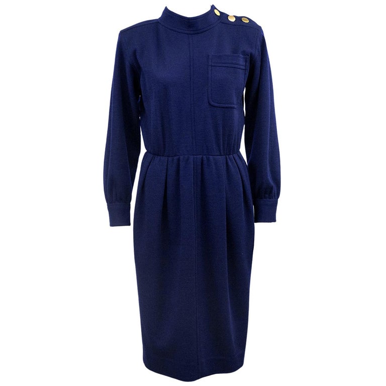 1970s Yves Saint Laurent/YSL Navy Wool Day Dress For Sale at 1stDibs