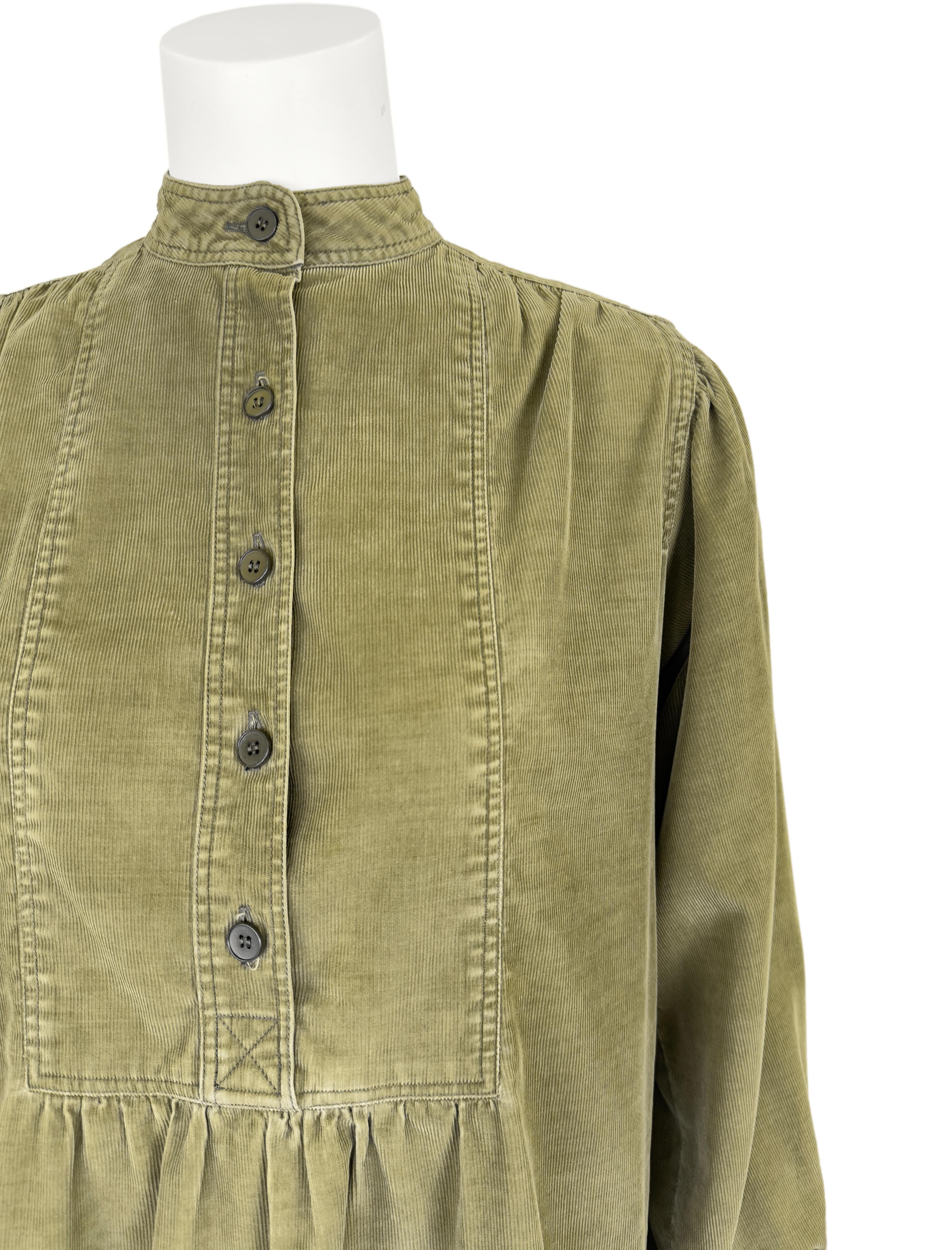 1970's Yves Saint Laurent/YSL Olive Green Corduroy Peasant Blouse In Good Condition For Sale In Toronto, Ontario