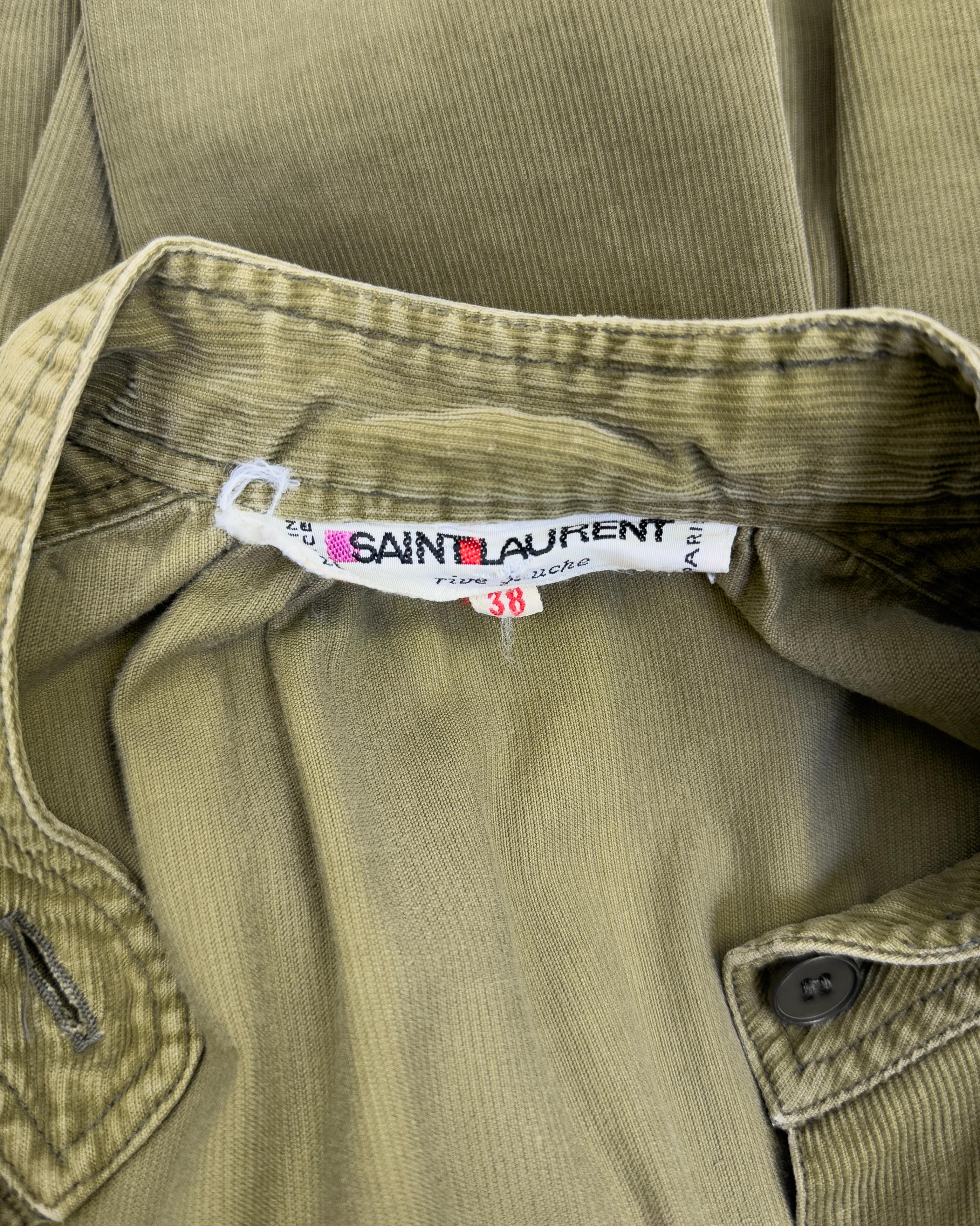 1970's Yves Saint Laurent/YSL Olive Green Corduroy Peasant Blouse For Sale 1