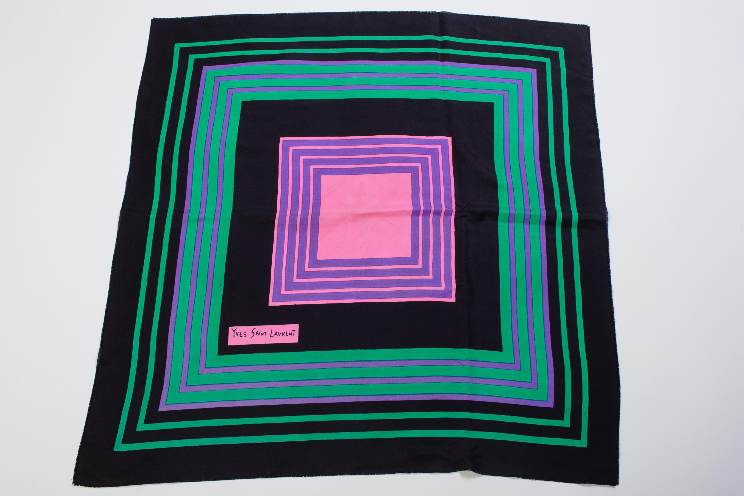 1970s Yves Saint Laurent YSL Pink Square Silk Scarf In Good Condition In New York, NY