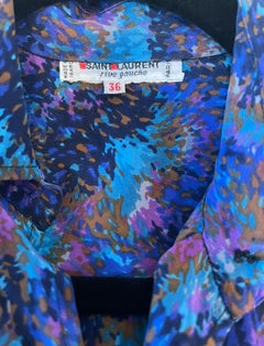 1970s Yves Saint Laurent YSL Rive Gauche Purple + Blue Vintage Silk 70s Blouse