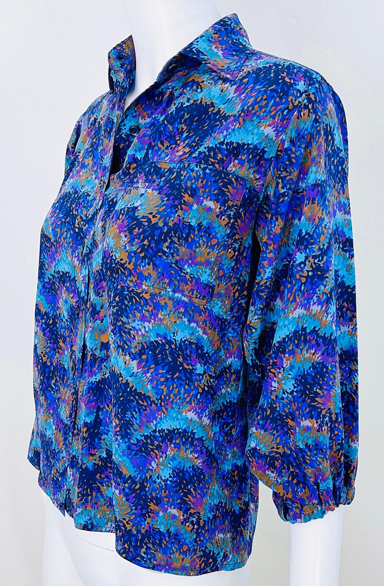 1970s YSL Purple Ruffle Silk Shirt