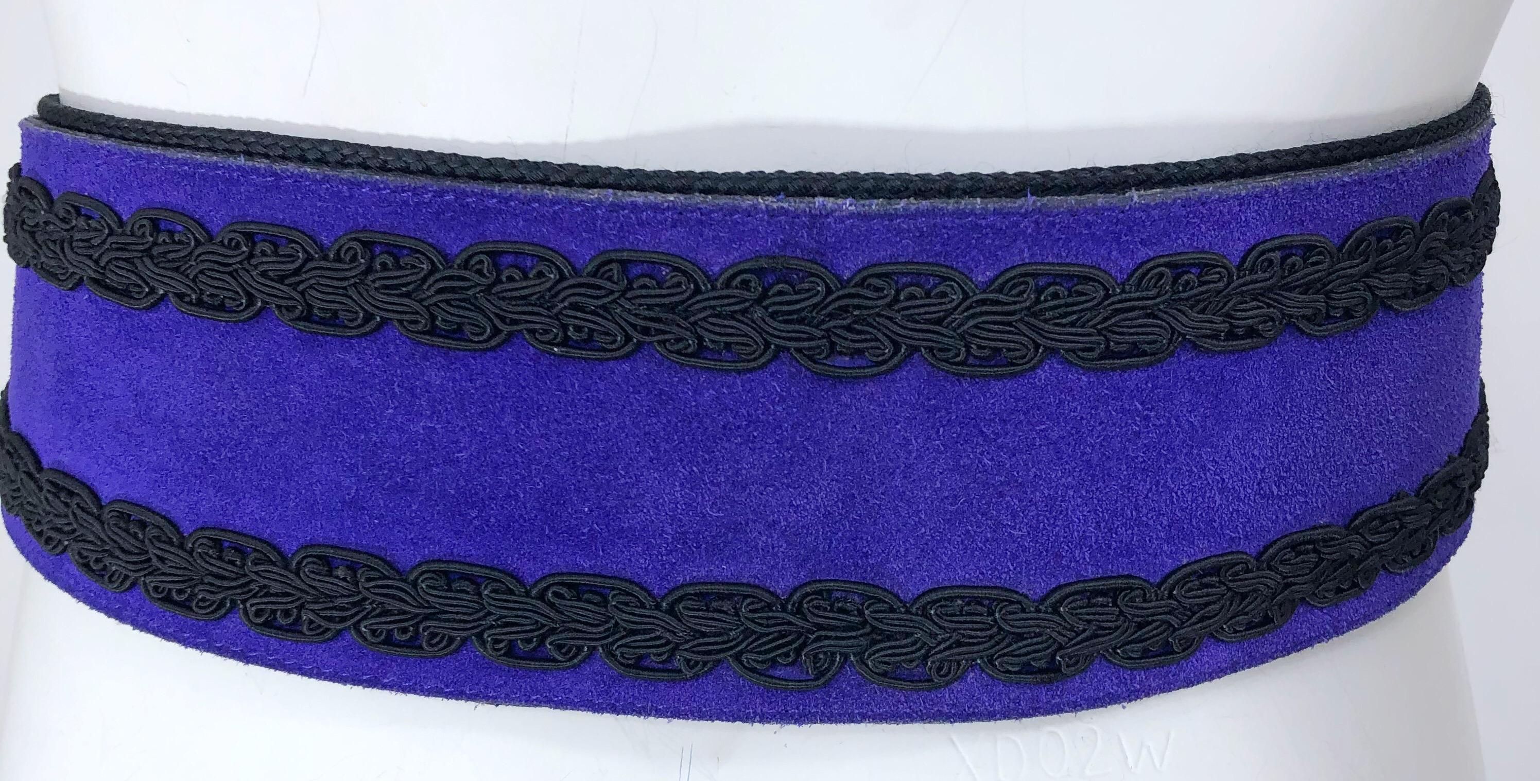 1970s Yves Saint Laurent YSL Russian Collection Purple Suede Vintage 70s Belt In Good Condition In San Diego, CA