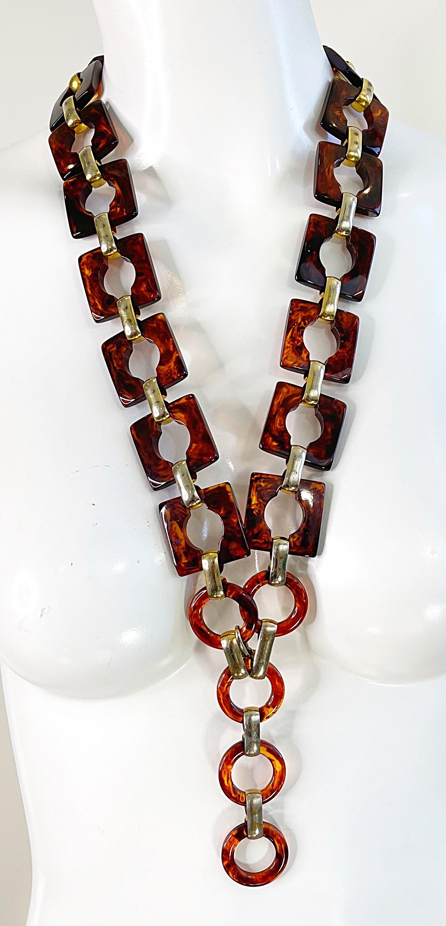 Yves Saint Laurent YSL Ceinture ou collier à maillons vintage en lucite tortue des années 1970 en vente 7