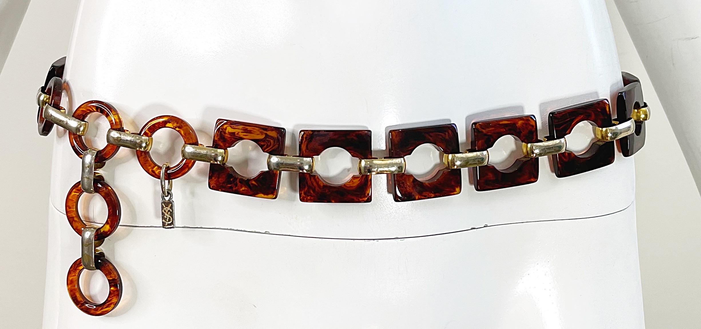 1970s Yves Saint Laurent YSL Tortoise Lucite Vintage Chain Link Belt or Necklace In Excellent Condition For Sale In San Diego, CA