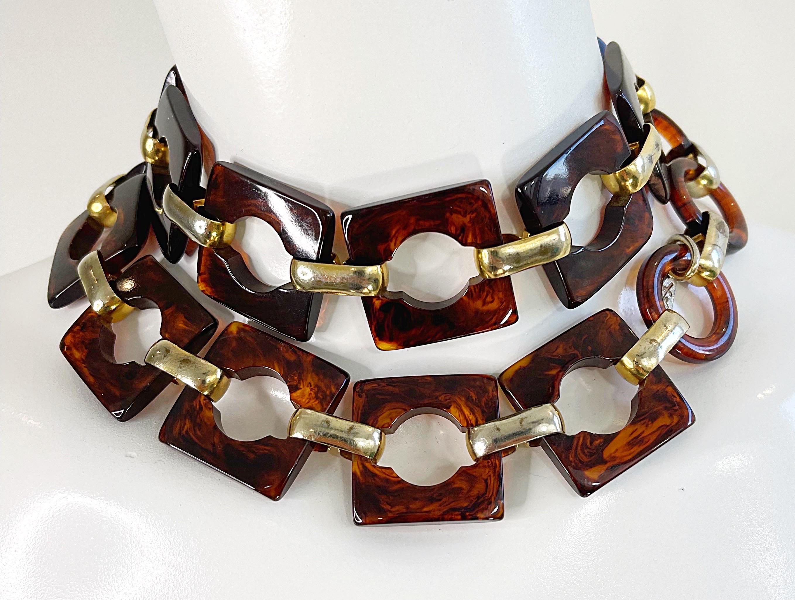 Women's 1970s Yves Saint Laurent YSL Tortoise Lucite Vintage Chain Link Belt or Necklace For Sale