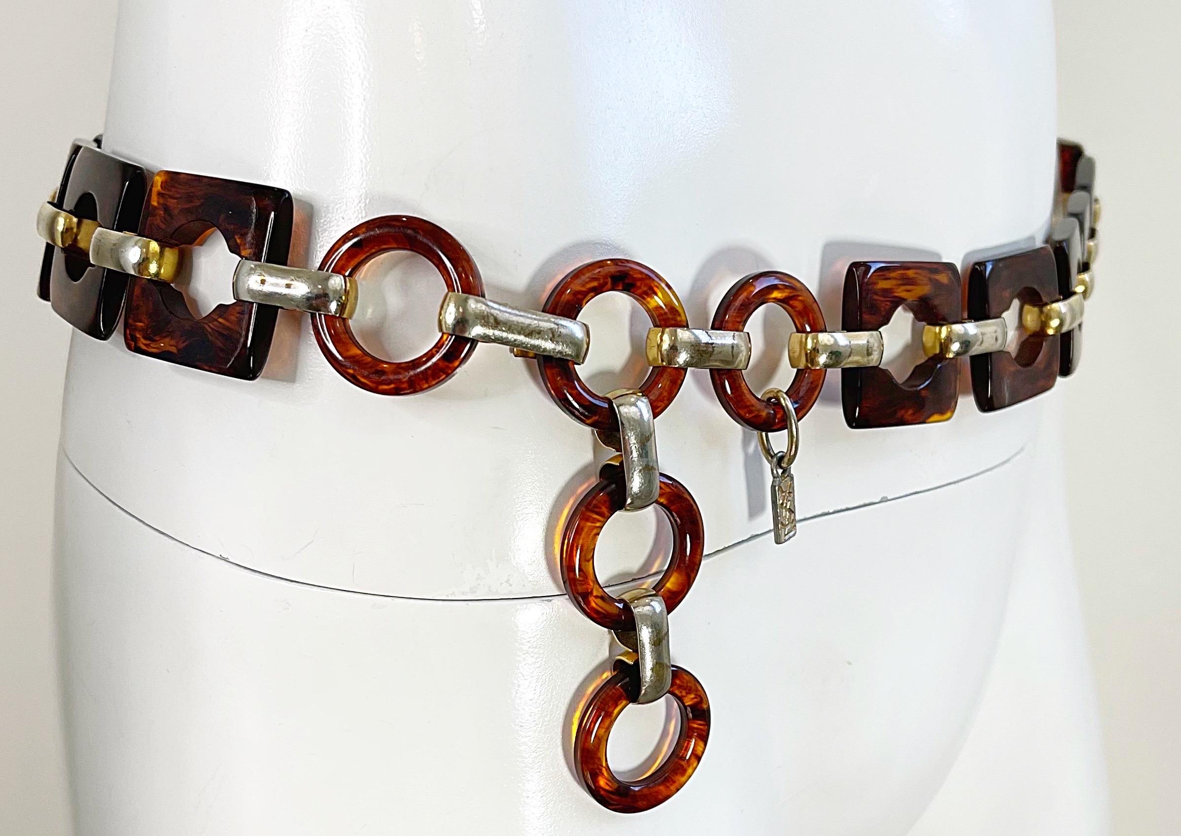 Yves Saint Laurent YSL Ceinture ou collier à maillons vintage en lucite tortue des années 1970 en vente 1
