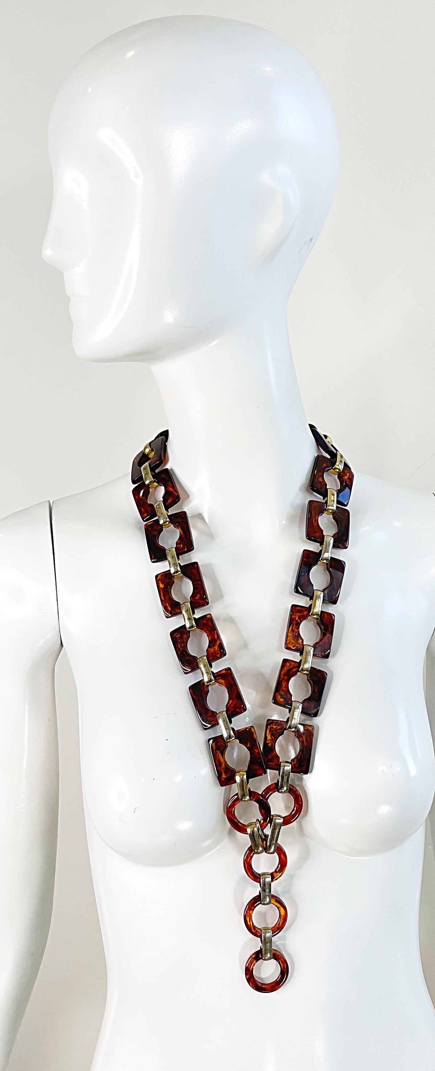 1970er Jahre Yves Saint Laurent YSL Schildpatt Lucite Vintage Kette Gliedergürtel oder Halskette im Angebot 2