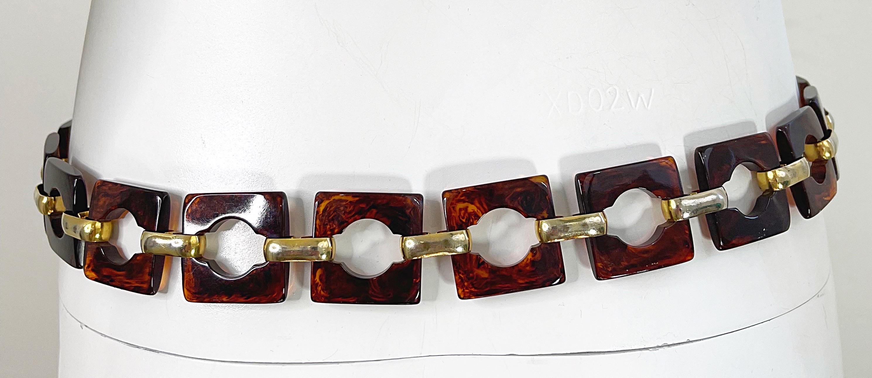 1970s Yves Saint Laurent YSL Tortoise Lucite Vintage Chain Link Belt or Necklace 3