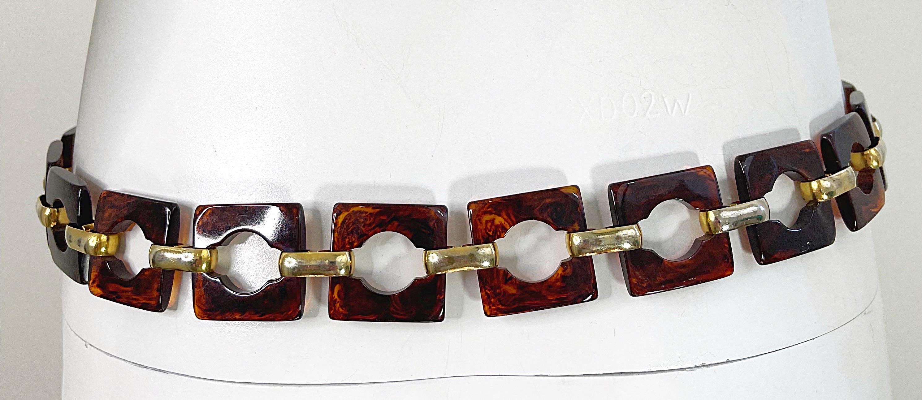 1970er Jahre Yves Saint Laurent YSL Schildpatt Lucite Vintage Kette Gliedergürtel oder Halskette im Angebot 3