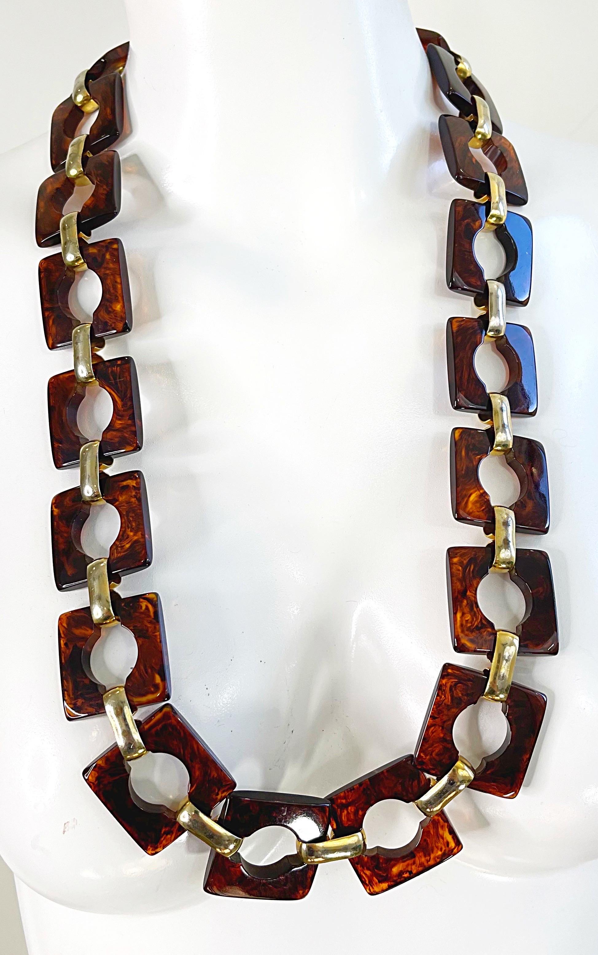 1970s Yves Saint Laurent YSL Tortoise Lucite Vintage Chain Link Belt or Necklace For Sale 4