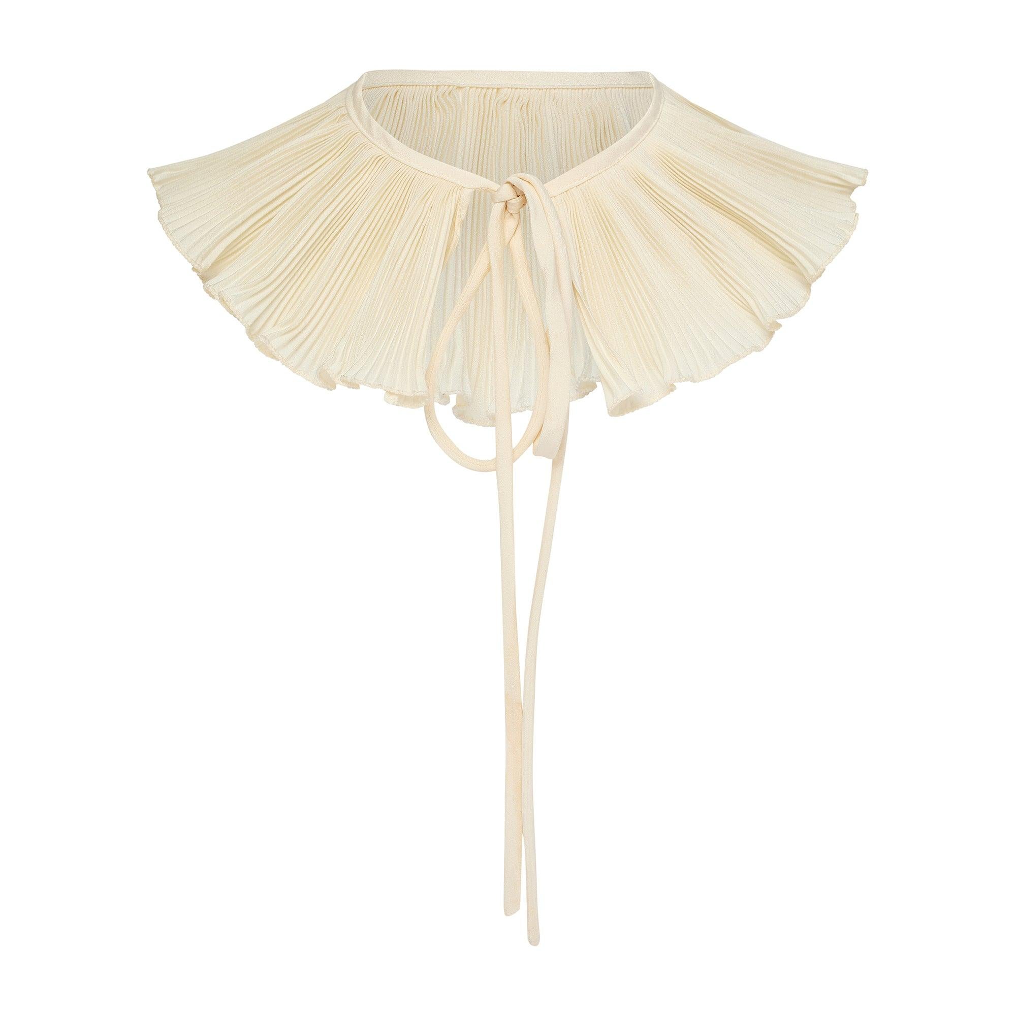 1970er Zandra Rhodes Cremefarbene Bluse mit abnehmbarem Rüschenkragen Damen im Angebot