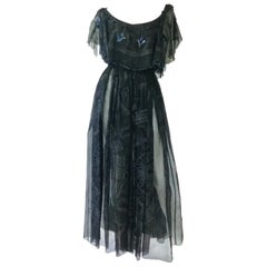 1970s Zandra Rhodes Hand Painted Black Silk Dress