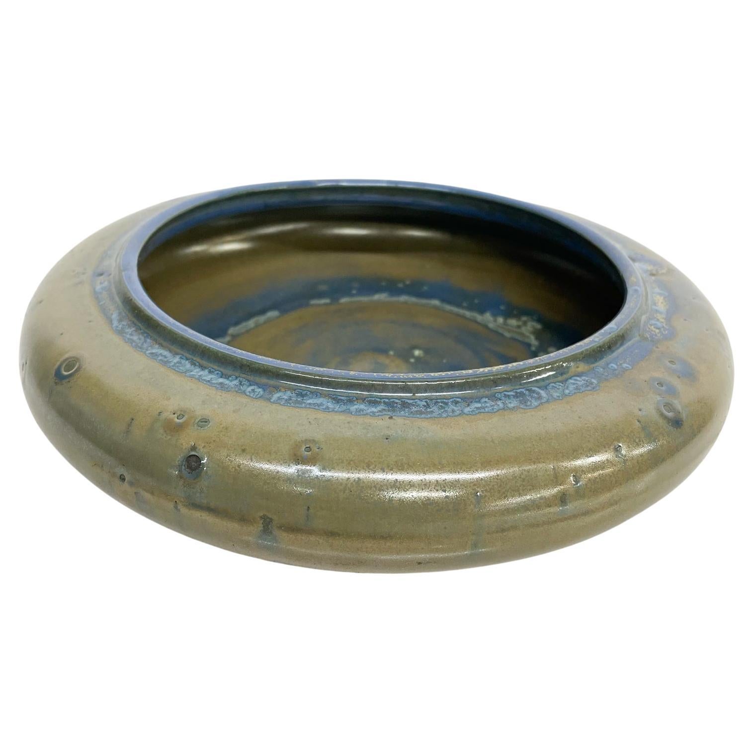 1970s Zanesville Pottery Modern Art Small Bowl Speckled Blue Tie Dye Ohio For Sale