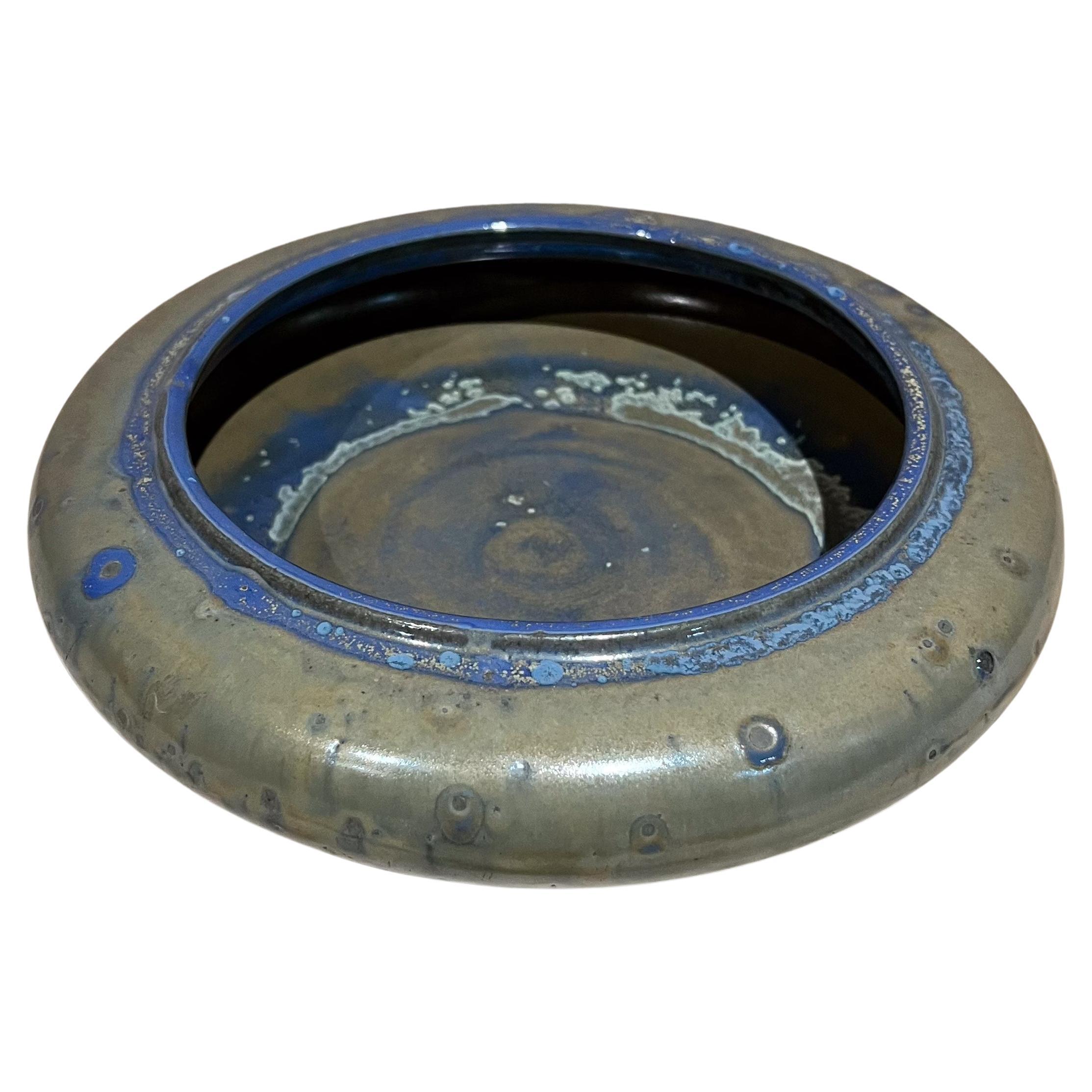 Petit bol bleu Zanesville Stoneware Art Pottery des années 1970, Ohio