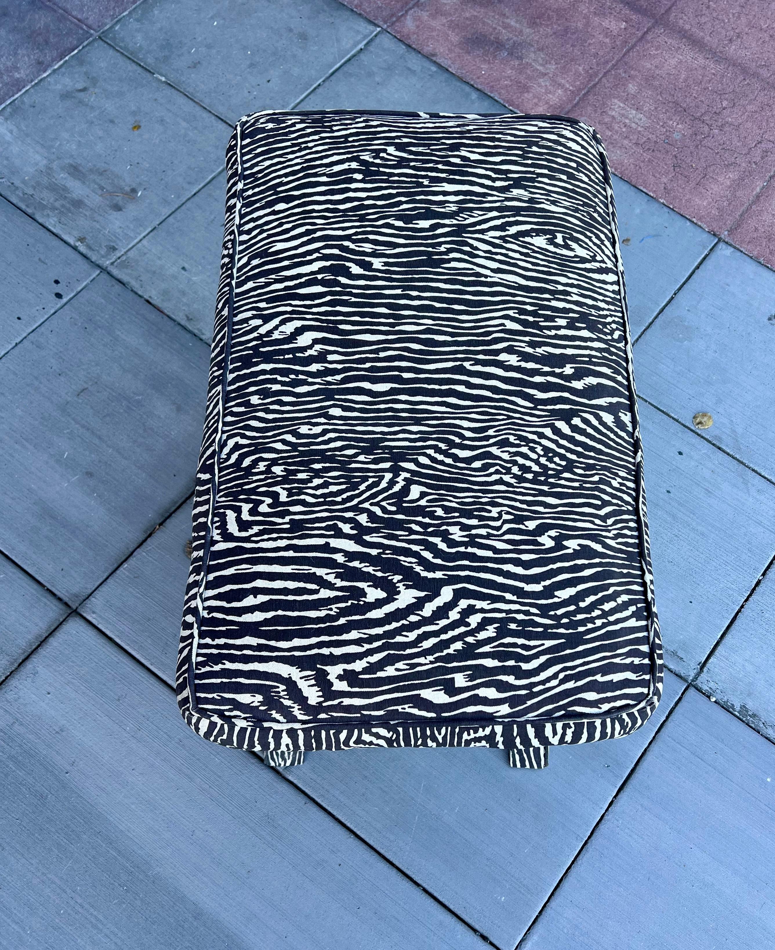 Upholstery 1970's Zebra Fabric X Base Large Stool / Bench For Sale