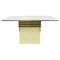 1970s Zevi Square Cream Glass and Brass Dining Reception Table Italian