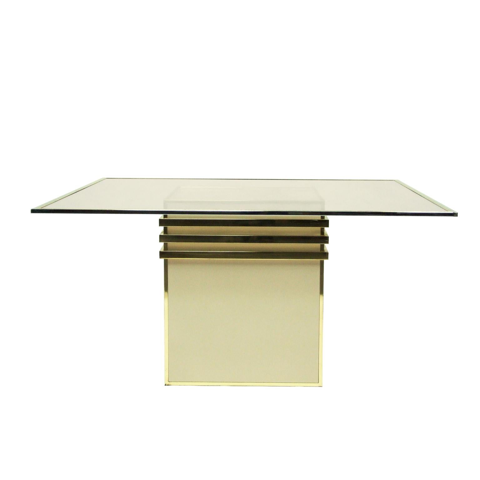 1970s Zevi Square Cream Glass and Brass Dining Table Italian In Fair Condition For Sale In Nottingham, Nottinghamshire