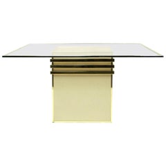 1970s Zevi Square Cream Glass and Brass Dining Table Italian